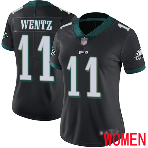Women Philadelphia Eagles #11 Carson Wentz Black Alternate Vapor Untouchable NFL Jersey Limited Player 100th